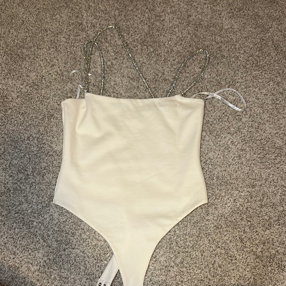 Lovers + Friends Cream Bodysuit with Silver Accents